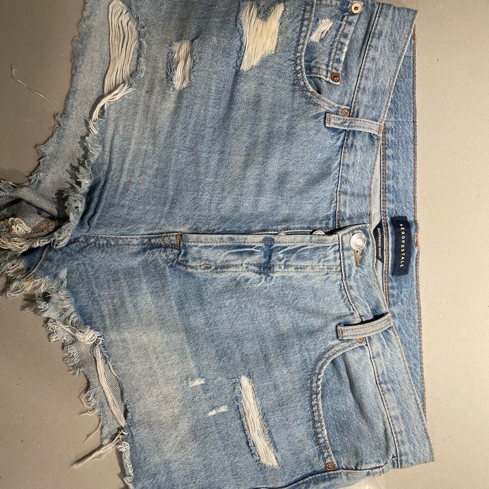 Distressed Light Blue Denim Shorts